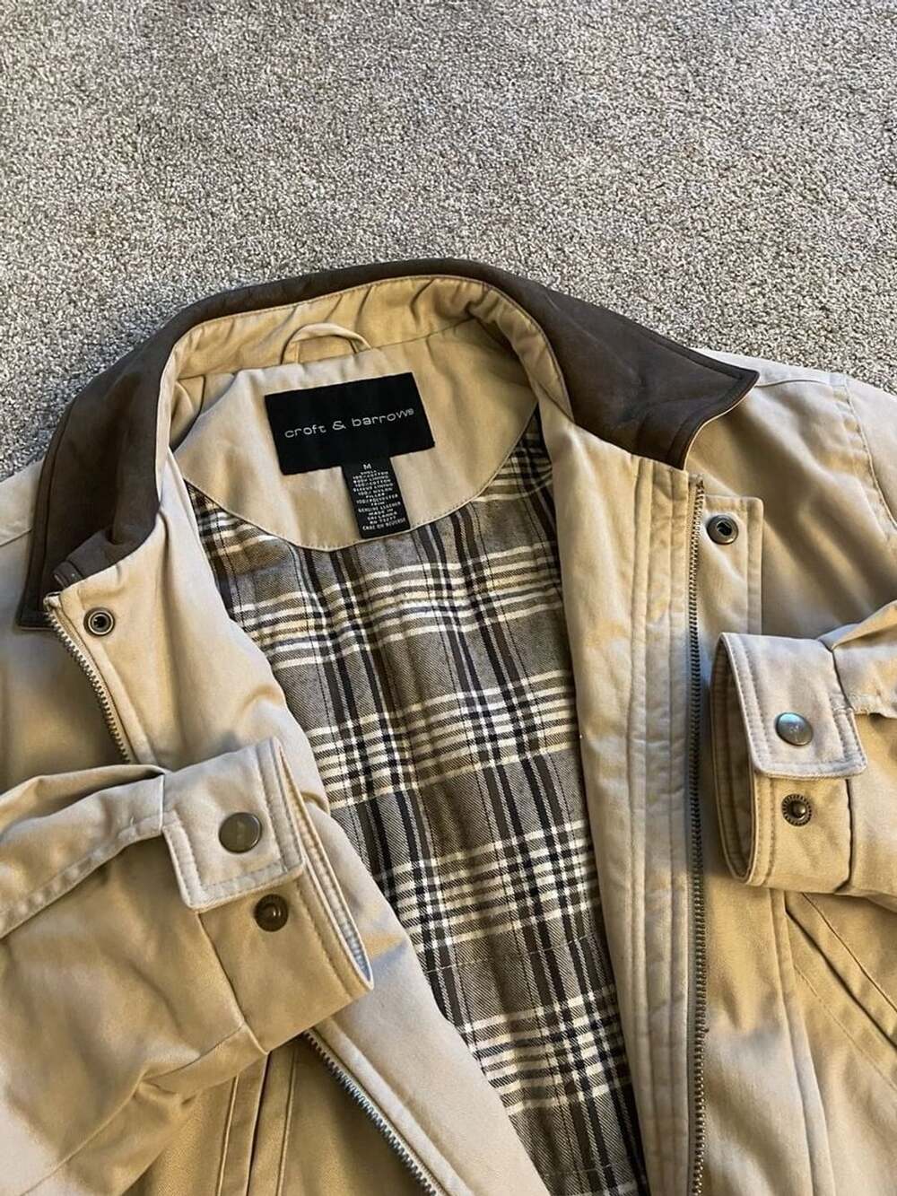Croft & Barrow Vintage Tan Canvas Barn Jacket Plaid Lining Medium